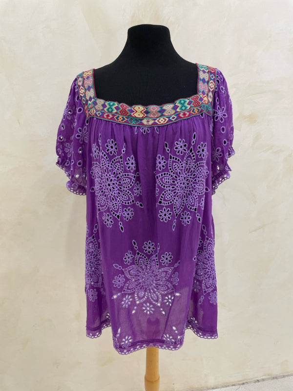 JOHNNY WAS Size L Purple S/S TOP