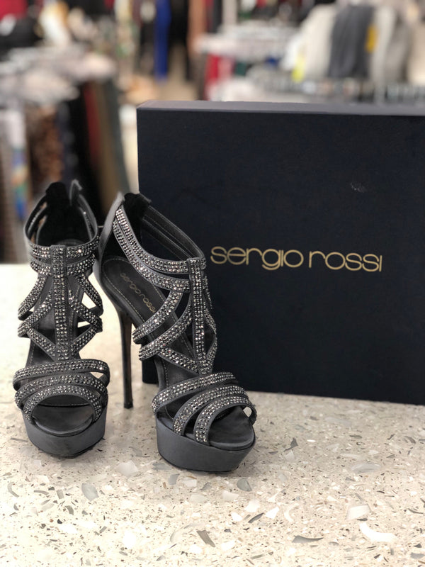 SERGIO ROSSI Size 37 Pewter Heels