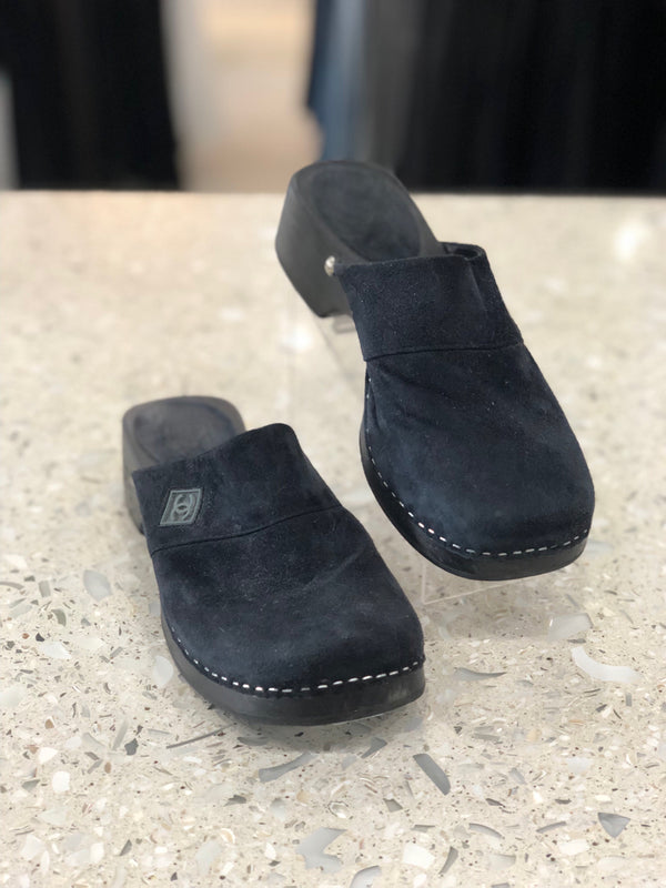 CHANEL Size 37 Navy Clogs