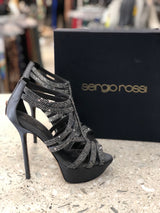 SERGIO ROSSI Size 37 Pewter Heels